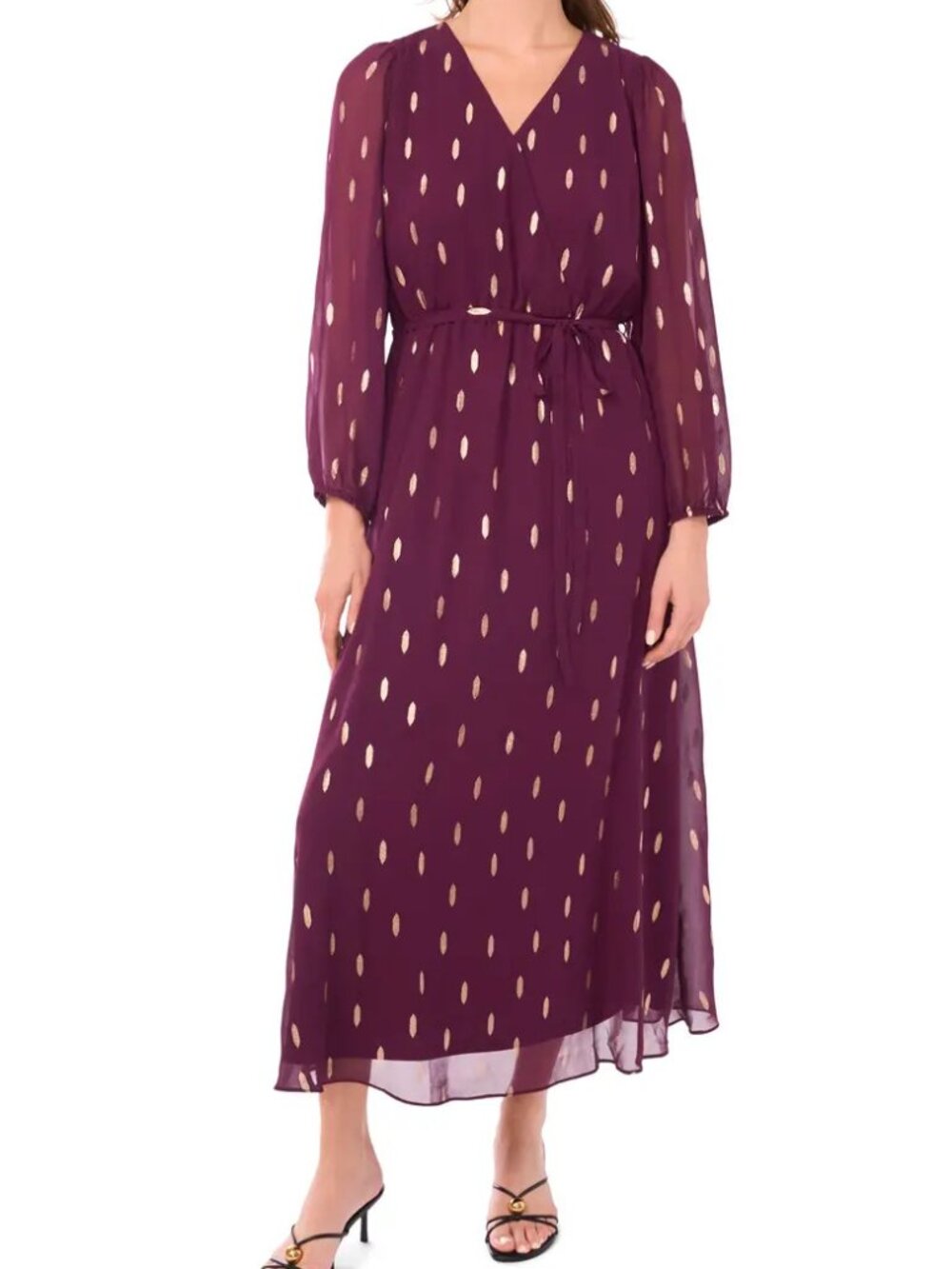 MSRP $94 MSK Womens S, M Potent Purple Metallic Dot Chiffon Maxi Dress Long